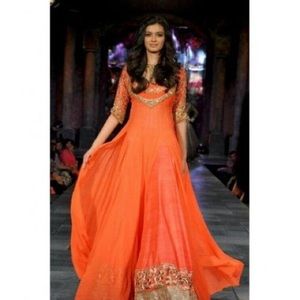 orange anarkali lehenga